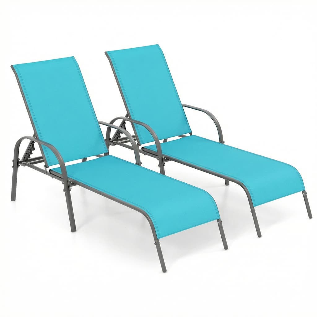 Gymax Set of 2 Patio Lounge Chair Chaise w/ Adjustable Reclining