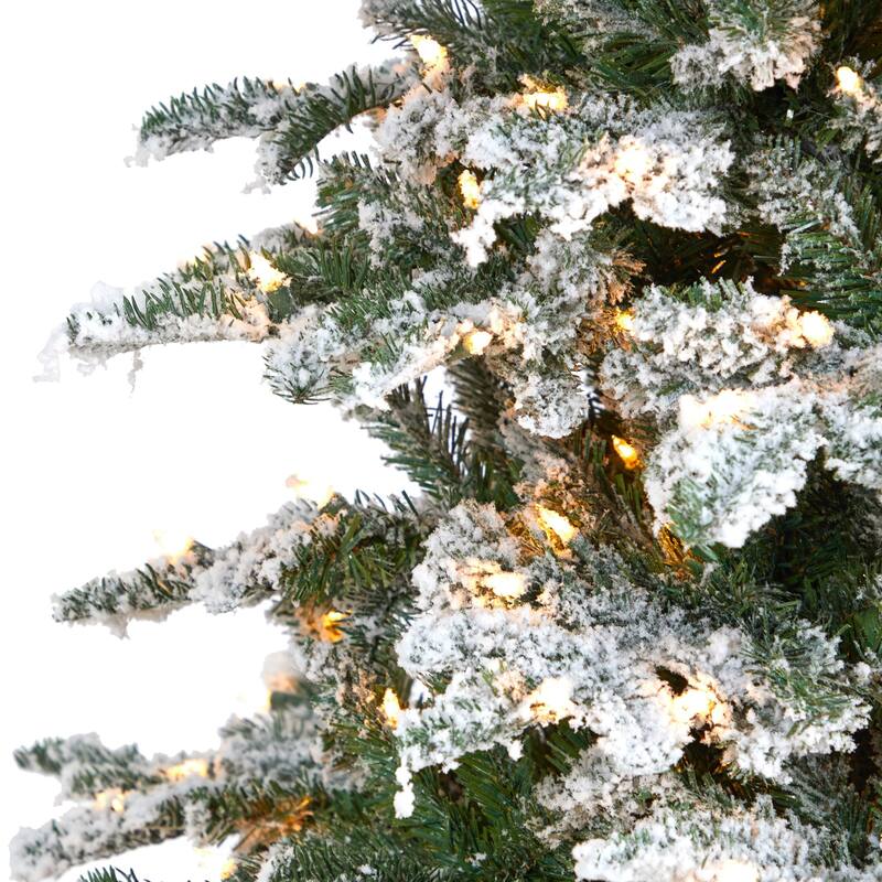 8' Flocked North Carolina Fir Artificial Christmas Tree Clear LED - 8 Foot
