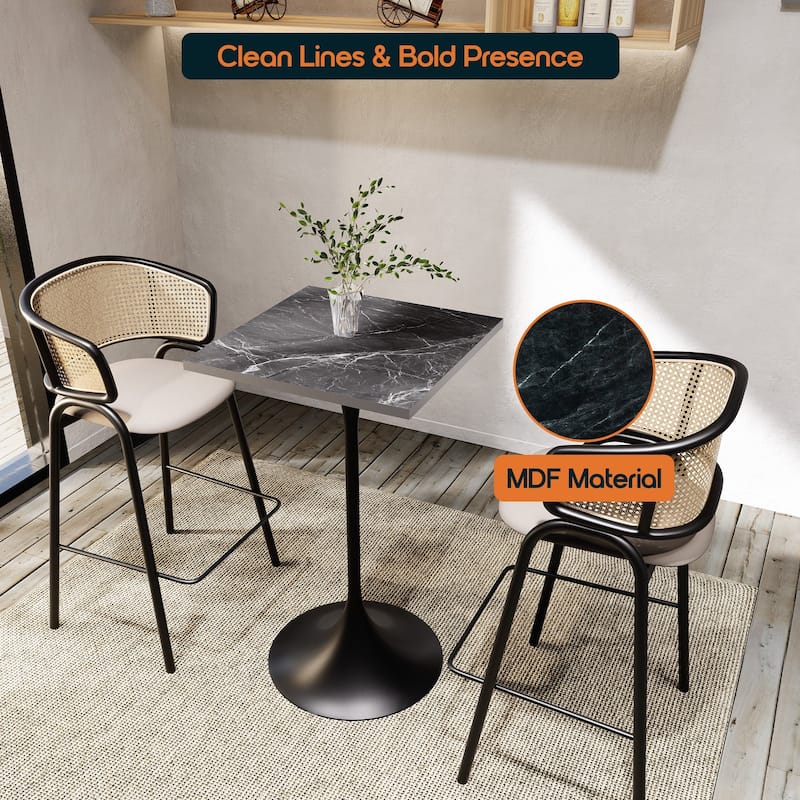 Verve 43 in. Tall Bar Height Dining Table Square MDF Wood Tabletop in White Stainless Steel Pedestal Base Accent Bar Table