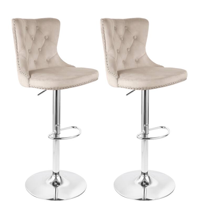 Velvet Swivel Bar Stools,Modern Bar Stools with High Back and Metal Footrest,Adjustable Swivel Barstools (Set of 2)