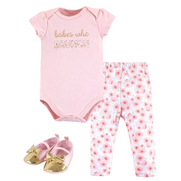 slide 1 of 1, Little Treasure Baby Girl Cotton Bodysuit, Pant and Shoe 3pc Set, Brunch 6-9 Months - Brunch