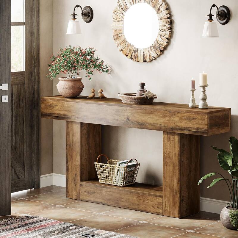 63 Inches Console Table, Farmhouse 2 Tiers Entryway Table, Sofa Table