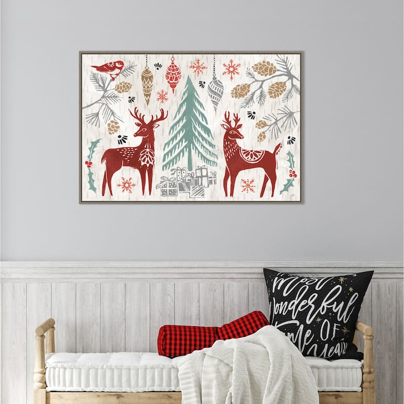 Woodcut Christmas I by Daphne Brissonnet Framed Canvas Wall Art