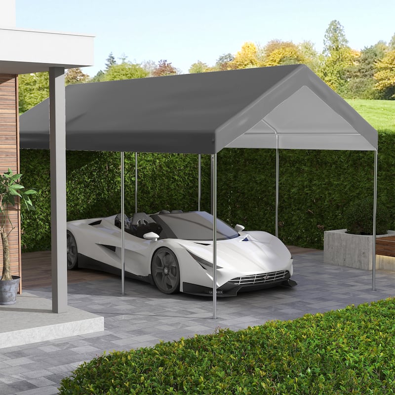 Outsunny 10' x 20' Carport Replacement Top Canopy Cover, Waterproof and UV Protected Garage Car Port Cover - Grey