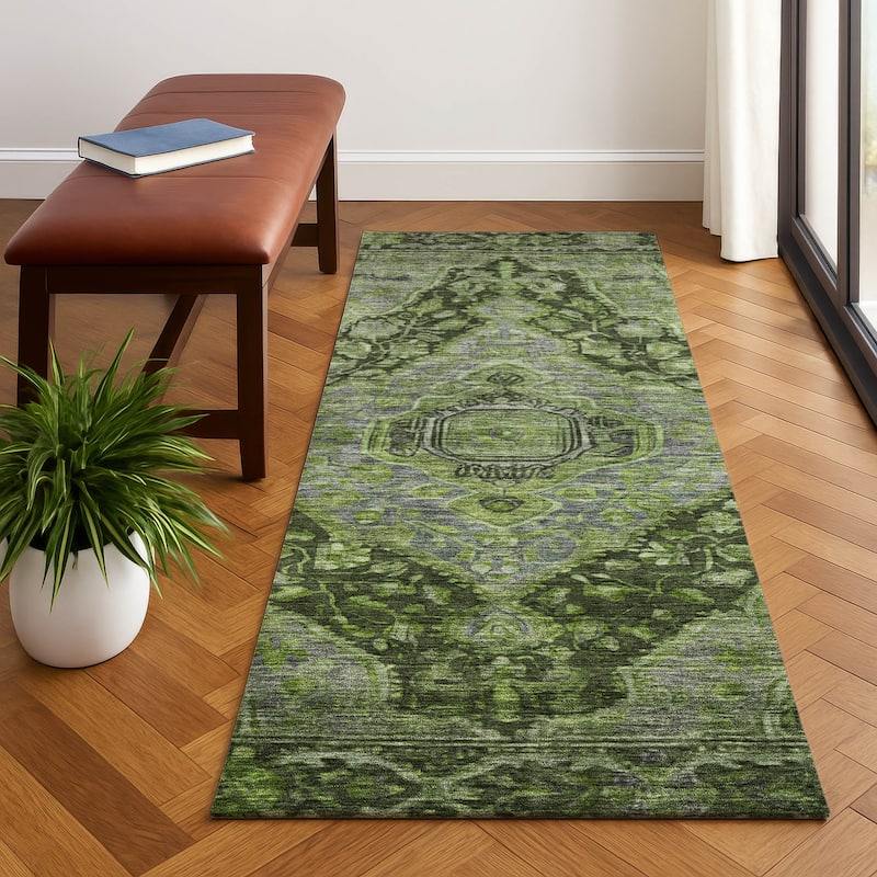 Premium Washable Super Soft Traditonal Marcus Mayfield Rug - Olive - 2'3" x 7'6"