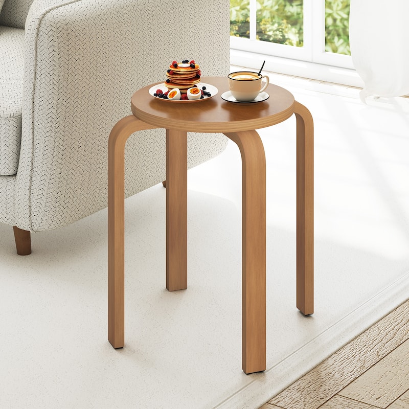 Gymax Set of 4 18'' Stacking Stool Round Dining Chair Backless Wood