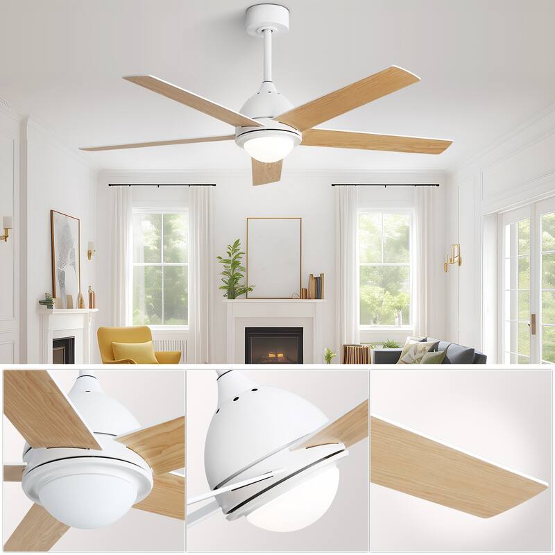 52" Plywood Ceiling Fan with Light and Remote Reversible Quiet AC Motor Dimmable LED Dual Color Blade