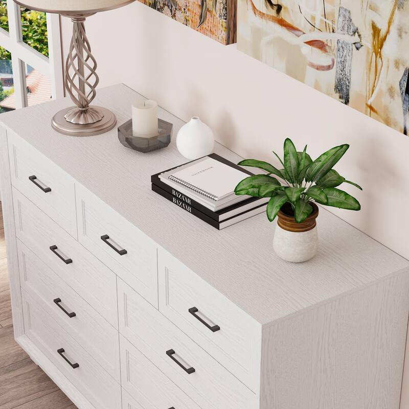 Modern 9-Drawer Dresser with Solid Wood Legs, Vintage Brown and White Wood Grain Options, Bedroom Storage Chest