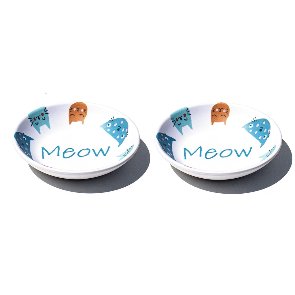 Cat Meow, Pet Saucer, 0.75 cup, Set of 2 - White