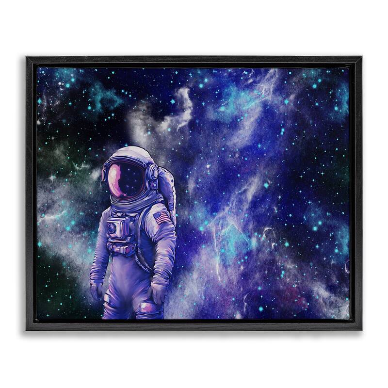 Stupell Astronaut with Blue Nebula Framed Floater Canvas Wall Art Design By Jesse Keith - 31 x 25 - Black