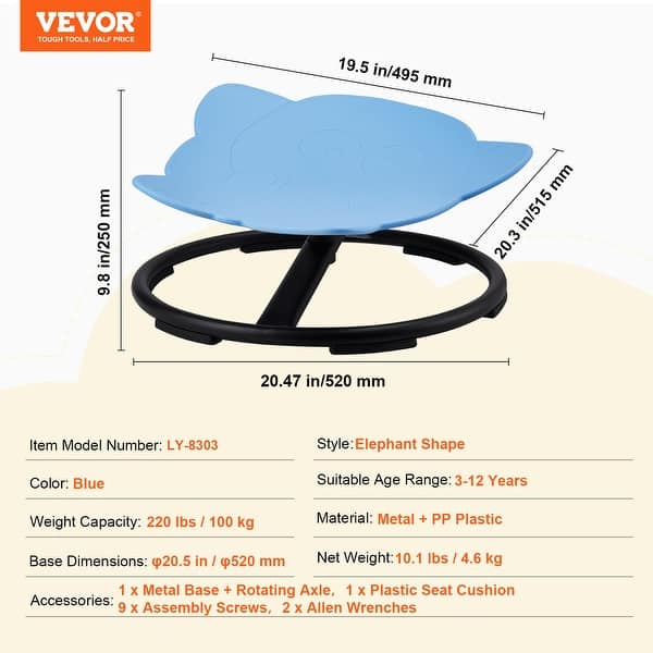 dimension image slide 6 of 7, Kids Swivel Chair, Autistic Kids Sensory Toy Chair with Non-Slip Metal Base,for Coordination Balance Focus