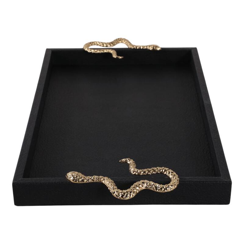 Faux Leather Snake Decorative Tray - Black/Gold, 21.75"