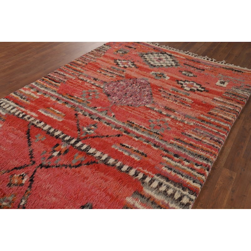 Tribal / Geometric Moroccan Area Rug Hand-Knotted Wool Carpet - 5'6" x 8'6"