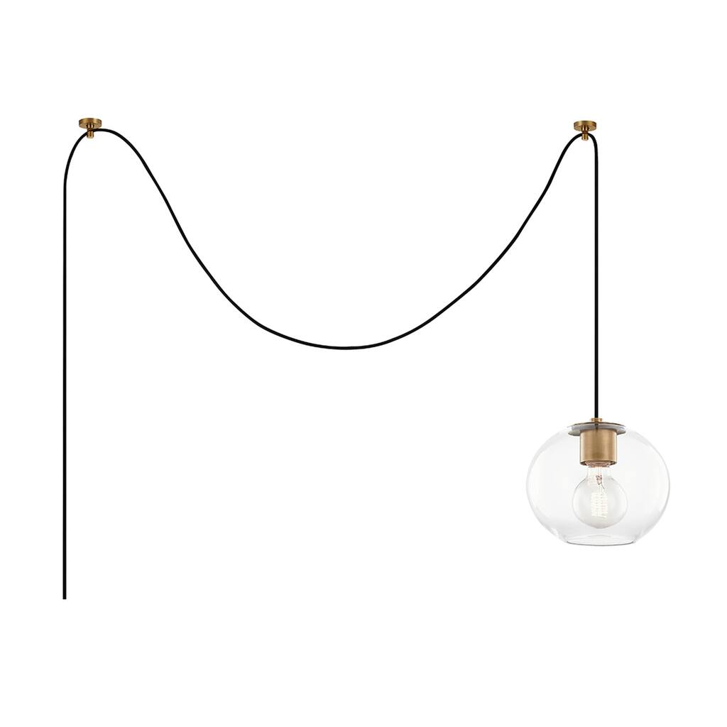 Mitzi by Hudson Valley Margot 7-inch Aged Brass Pendant, Clear Glass
