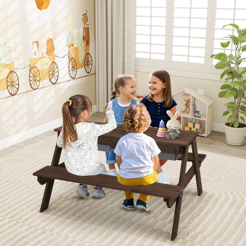 Costway 3-in-1 Kids Picnic Table Wooden Outdoor Sand & Water Table - See Details