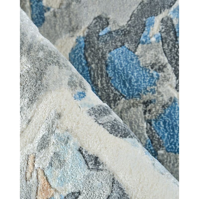 EXQUISITE RUGS Gianni Hand-loomed Wool/Bamboo Silk Blues/Silver/Ivory Area Rug.