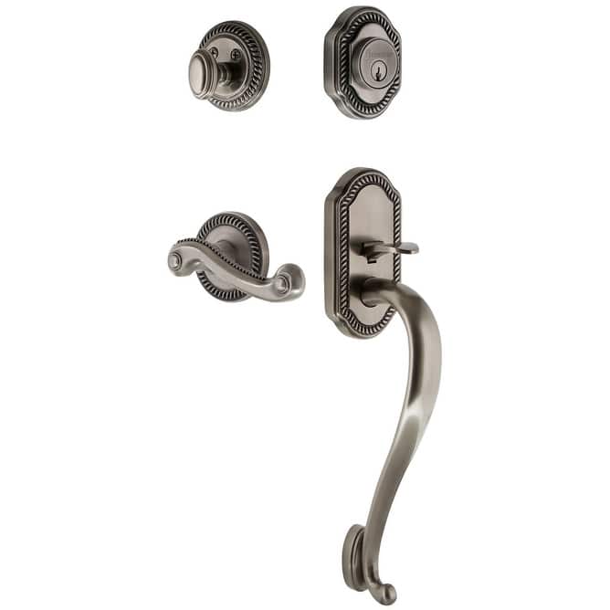 Grandeur Newport Solid Brass Rose Right Handed Keyed Entry Single - Antique Pewter