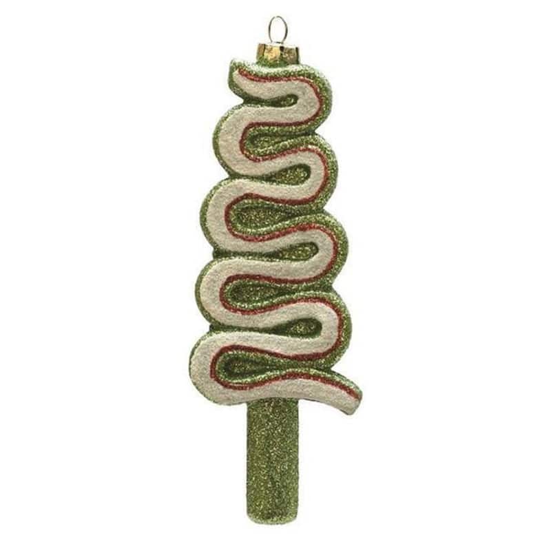 6" Green and White Shatterproof Glitter Lollipop Christmas Ornament