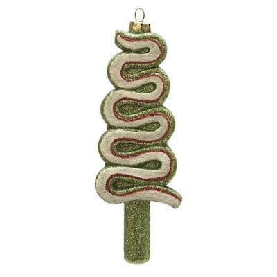 6" Green and White Shatterproof Glitter Lollipop Christmas Ornament
