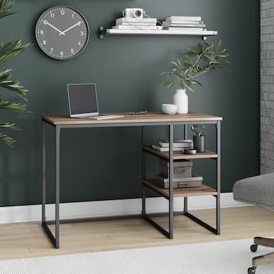 Nathan James Carson Industrial Desk for Small Home Office, Computer or Work Desk, Rustic Brown/Black