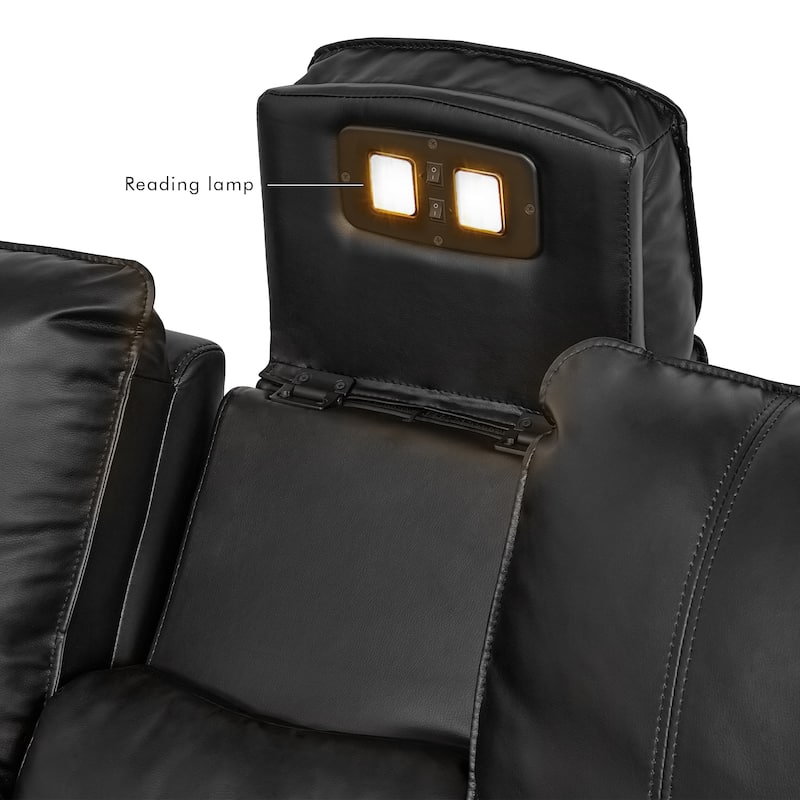 6PCS, 2 Power Recliners, Faux Leather Sectional with Adjustable Headrests, Dodble Width Seat, Wireless Charging and Reading Lamp