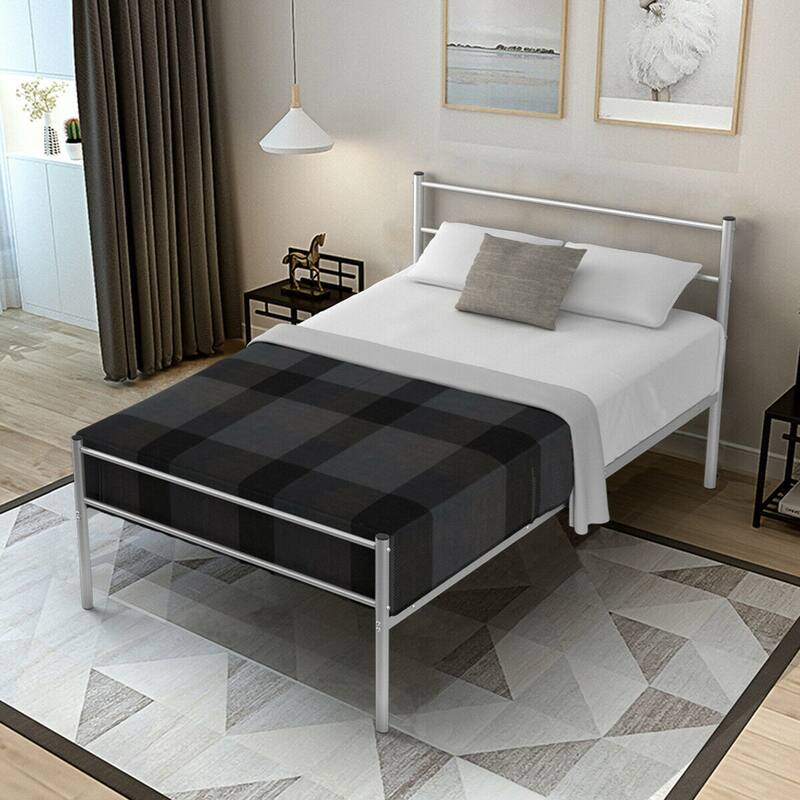 Gymax Twin Size Metal Bed Frame Platform Mattress Foundation W/ - Silver - Twin