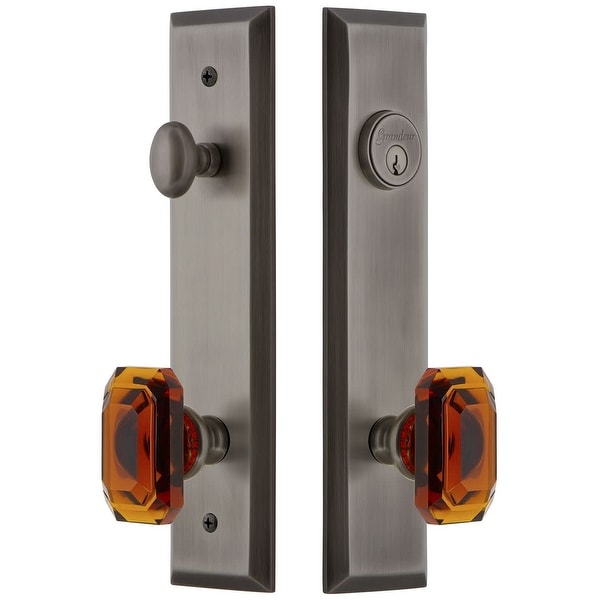 Grandeur FAVBCA_TP_ESET_234 Fifth Avenue Solid Brass Tall Plate Single Cylinder Keyed Entry Set with Baguette Amber Crystal