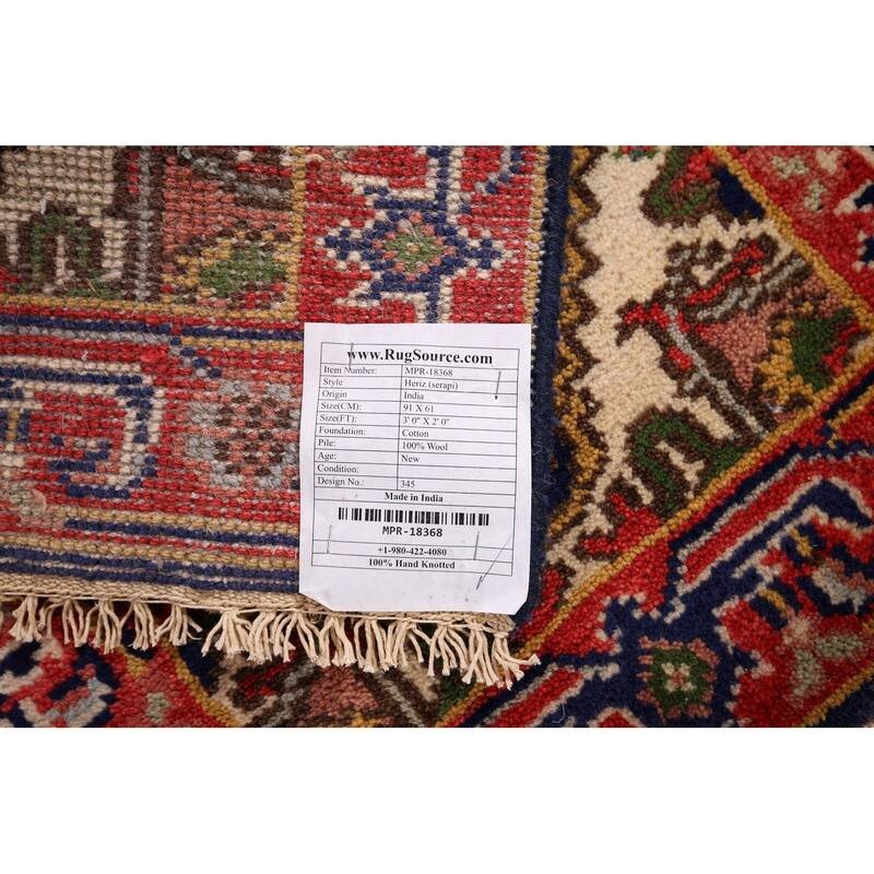 Navy Blue Heriz Serapi Accent Rug Handmade Traditional Wool Carpet - 2'0" x 3'0"