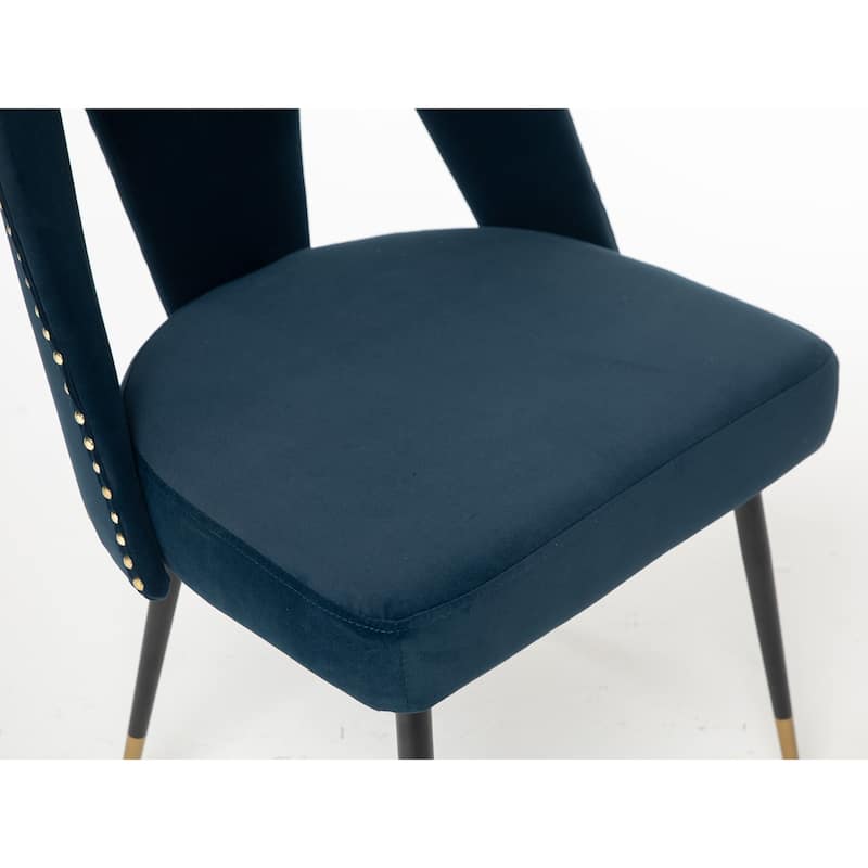 Modern Velvet Upholstered Dining Chair with Nailheads & Metal Legs - Black Set of 2