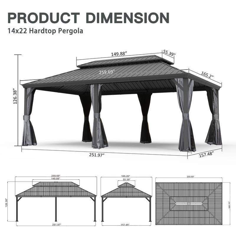 Domi Hardtop Gazebo with Galvanized Steel Double Roof and Aluminum Frame