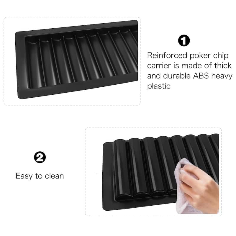 GSE™ 10-Row Casino Poker Table Dealer Poker Chip Tray. Custom Poker Table Chip Rack/Holder for 500 Chips - Black