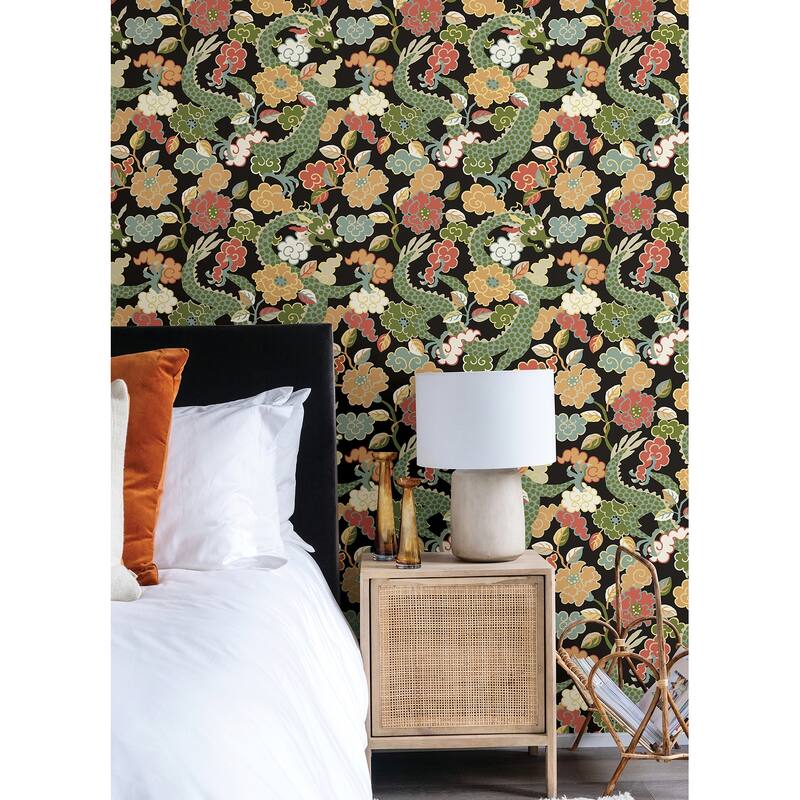 A-Street Prints Yanci Green Dragon Wallpaper