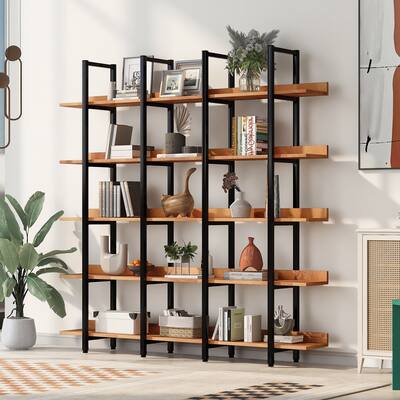 5 Tier Bookcase Bookshelf, MDF Board, Black Metal Frame