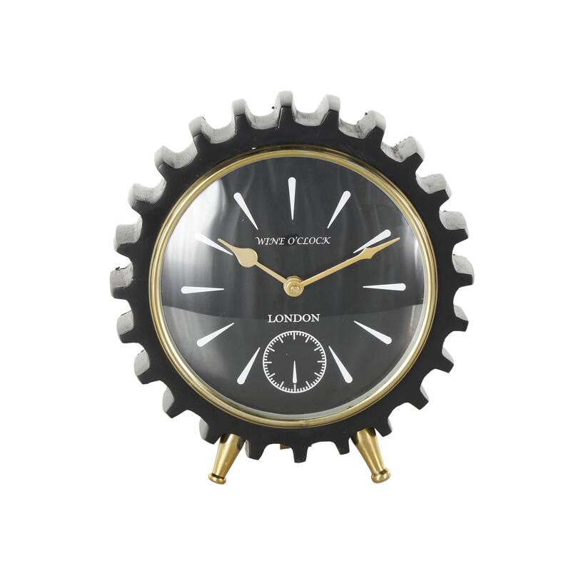 Black Aluminum Metal Gear Decorative Clock with Gold Hands and Legs