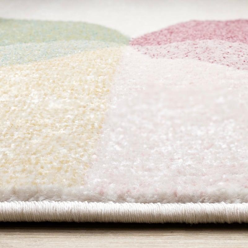 Blue Pink Yellow Cream Overlapping Circles Kids Area Rug, 3'11" x 5'7" - 3'11" x 5'7"