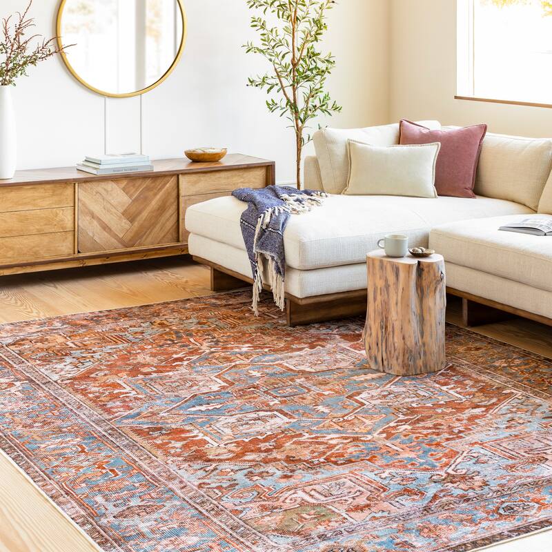 Livabliss Giustina Persian Machine Washable Area Rug - 7'6" x 9'6" - Red/Blue - Rectangle