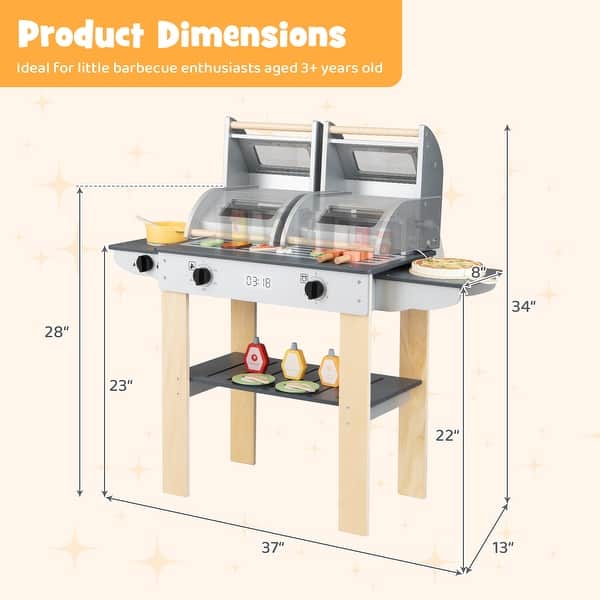 Gymax Wooden Kids Barbecue Grill Playset Kids Toy Grill w/ Abundant