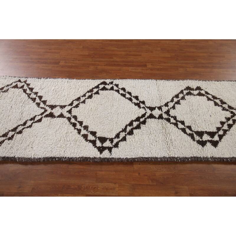 Ivory Anatolian Turkish Runner Rug Handmade Wool Carpet - 3'3"x 11'1"