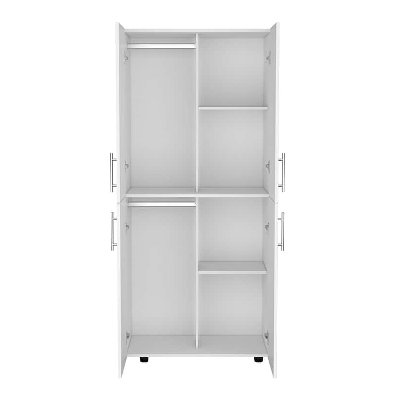 18.9" Modern Double-door Armoire with 6 Shelves and 2 Hanging Rods for Bedroom