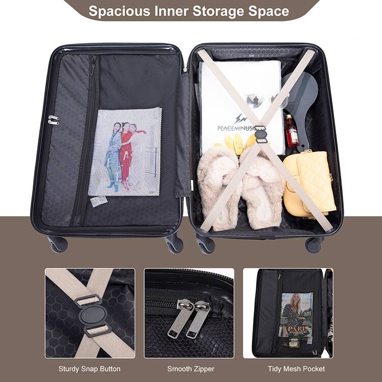 Durable 3-Piece ABS Luggage Set, Carry-On 20", Check-In 24" & 28" with Spinner Wheels