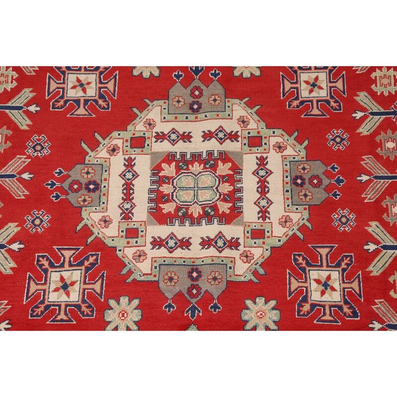 Geometric Red Kazak Area Rug Handmade Wool Carpet - 8'5"x 11'3"