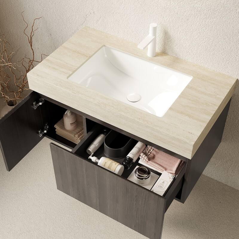 Floating Bathroom Vanity with Sintered Stone Top and Undermount Ceramic Basin