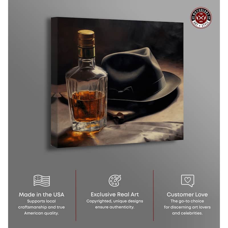 Notoriart Whiskey And Vintage Hat Ii Gallery Wrapped Bar Cart Art For Men