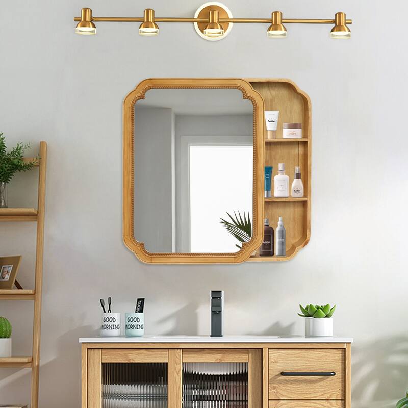 31.5" x 23.82" Wood Framed Wall - Mounted Mirror Cabinet with Storage Shelves, Medicine Mirror for Bathroom, Living Room