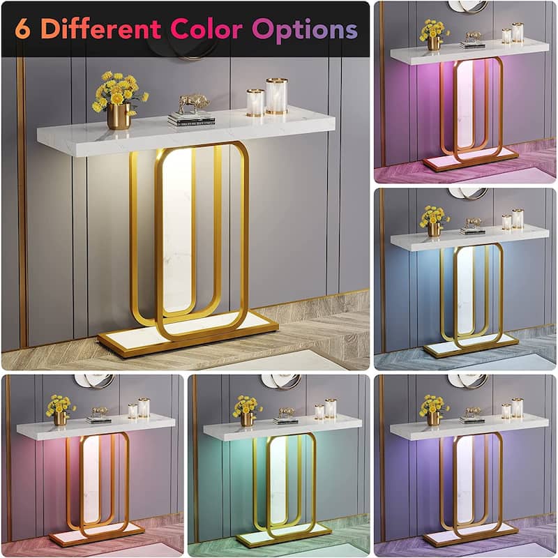 41.3" Console Table with LED Lights, Modern Gold White Entryway Hallway Accent Table