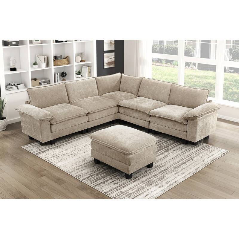 Modern Style Ottoman with Chenille Fabric and Durable Plywood Frame for Contemporary Living Rooms