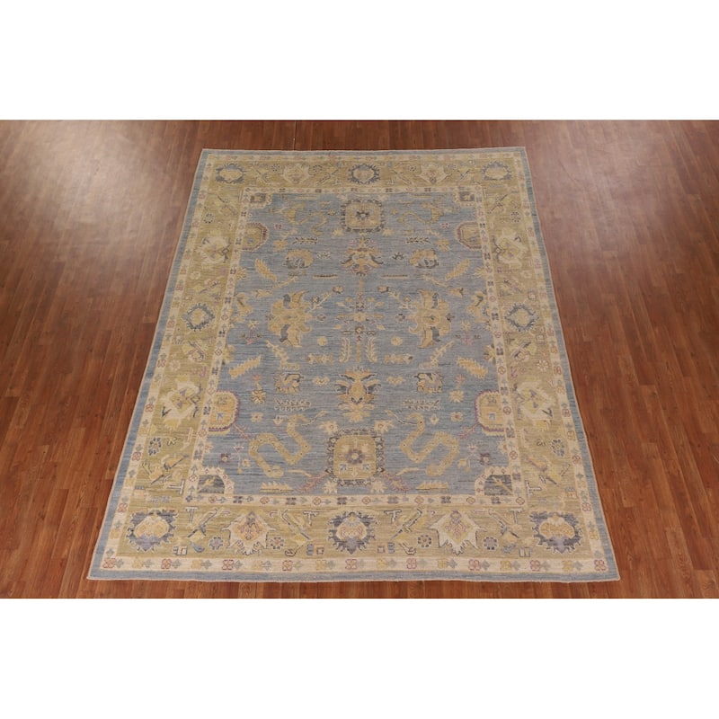 Light Blue Vegetable Dye Oushak Area Rug Hand-Knotted Wool Carpet - 8'3" x 10'2"