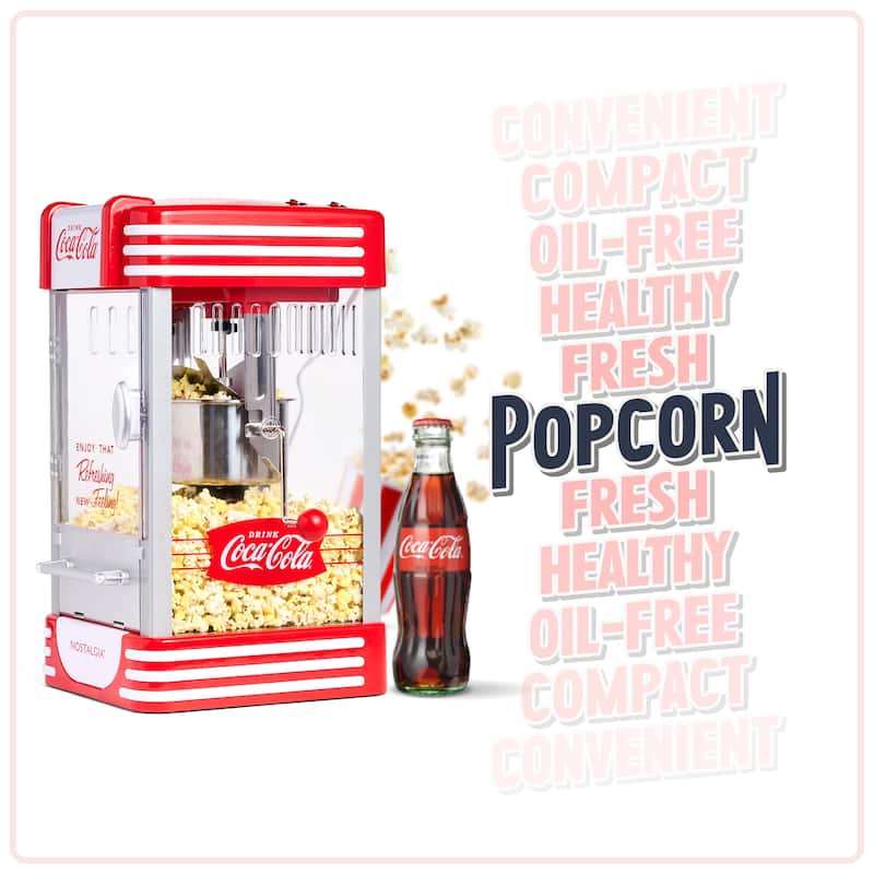 Coca-Cola 2.5-Oz. Retro Classic Kettle Popcorn Maker with Interior Light, Measuring Spoons and Scoop