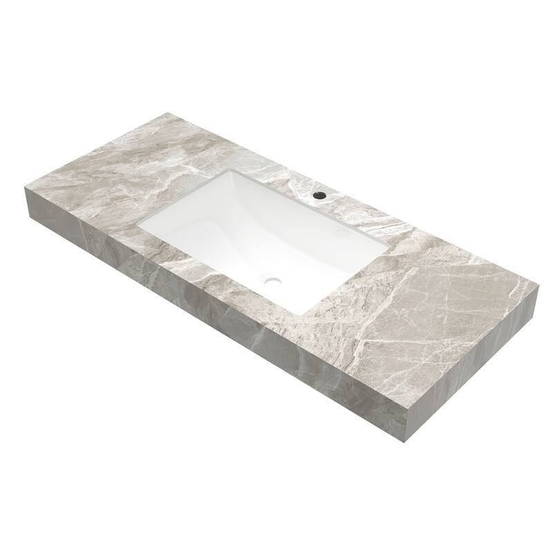 48" Light Gray Sintered Stone Countertop & Ceramic Basin ONLY, NO Cabinet, NO Faucet and Sink Cover - Light Gray