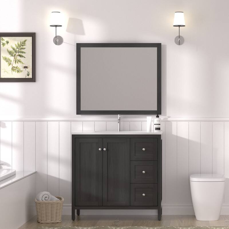 36" Bathroom Vanity Modern Bathroom Cabinet with Basin Top - Black